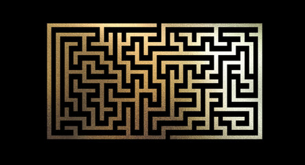 Decorative Gold Maze. Metallic Foil Texture Labyrinth