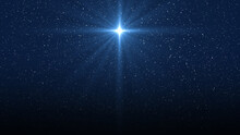 Christmas Star Of The Nativity Of Bethlehem, Nativity Of Jesus Christ. Background Of The Beautiful Dark Blue Starry Sky And Bright Star.