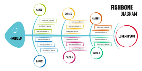 Fototapete - Fishbone diagram with connected elements. Concept of Business development process. Simple infographic design template. Modern vector illustration for presentation.