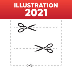 Wall Mural - Scissors cutout line. Cut her vector form