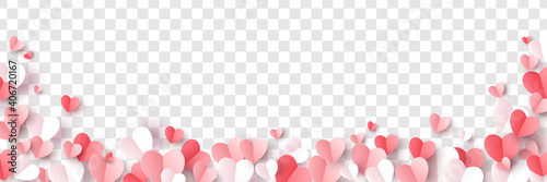 Red, rose pink and white hearts border isolated on transparent background. Vector illustration. Paper cut decorations for Valentine's day design © kotoffei