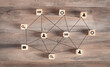 © andranik123 - Wooden cubes with a business icons. Hr. Connection. Social Media
