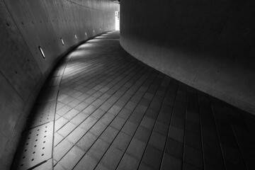 Poster - Empty modern pedestrian walkway in the dark