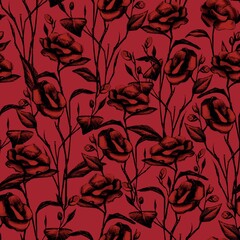 seamless red pattern with roses. graphic design for fabric, textile, wallpaper and packaging