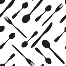 Cutlery Vector Seamless Pattern On A White Background.