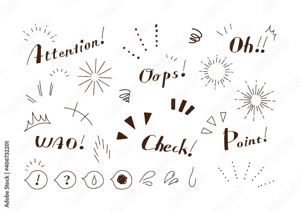 手描き マーク ざらざら 鉛筆 記号 気づき 注目 アイコン フォント セット ゆるっとかわいい素材 Wall Mural Siroyagi3