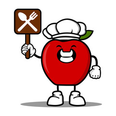 Wall Mural - cute chef red apple cartoon mascot character