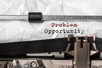 Poster - text problem opportunity typed on retro typewriter