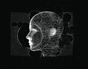 Aufkleber - Abstract technology background with 3d face made of particles. Conceptual illustration of Artificial intelligence.