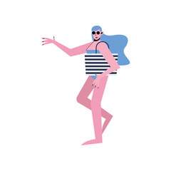 Sticker - Summer woman cartoon with bikini and bag vector design