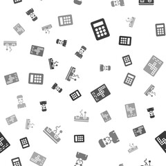 Poster - Set Calculator, Nerd geek, Crossword and Gamepad on seamless pattern. Vector.
