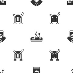 Wall Mural - Set T-shirt, Gamepad and Viking in horned helmet on seamless pattern. Vector.