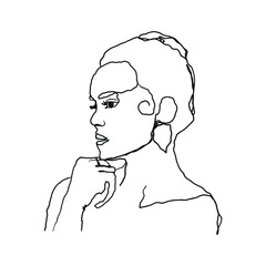 Wall Mural - One line woman portrait. Abstract continuous contemporary minimal design, hand drawn female face for tattoo, print. Vector art