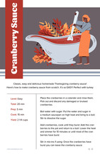 Recipe Card For Thanksgiving Traditional Cranberry Sauce Preparing With Cartoon Female Character, Flat Vector Illustration. Preparing Thanksgiving Food.