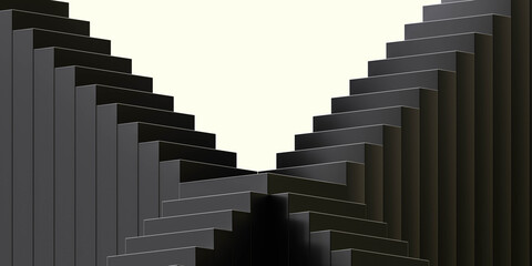 Poster - black abstract stair case in front of white background 3d render illustration