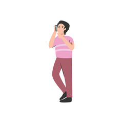 Fototapete - man with smartphone calling vector design
