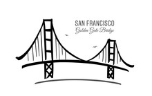Hand Drawn Golden Gate Bridge In San Francisco