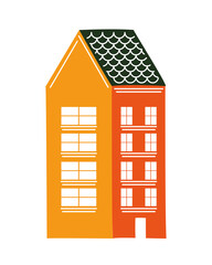 Sticker - orange building with windows vector design