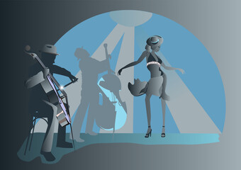 Wall Mural - Abstract silhouettes of Musicians at the party. Jazz band. Hand drawn vector illustration.