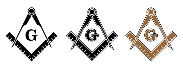 Wall Mural - Freemason Symbol - Set of Freemason Icon Signs Isolated on White Background