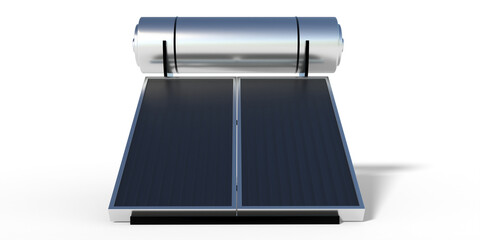 Solar water heater, panels and boiler isolated on white background. 3d illustration