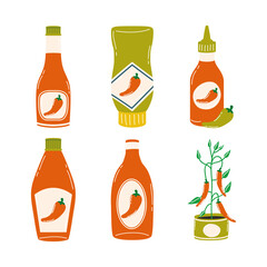 Wall Mural - Hot chili pepper sauces icon set vector design