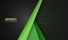 Dark Gray And Green Carbon Fiber Honeycomb Background With Green Lines. Technology Modern Futuristic Hexagon Abstract Background. Futuristic Modern Sport Backdrop. Vector Illustration EPS10.