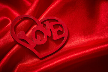 Wall Mural - Valentines Day Background, Valentine Heart Red Silk Fabric, Wedding Love - Image