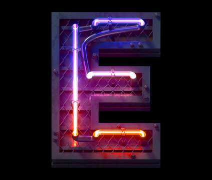 Heavy metal ultra neon font. Letter E.