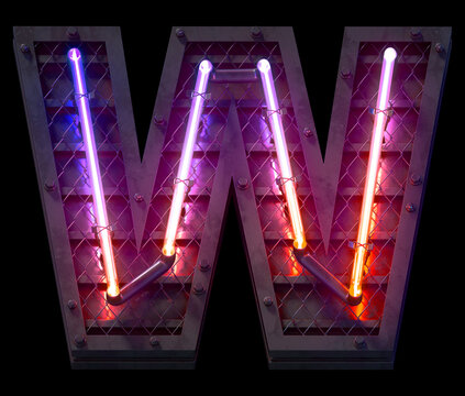 Heavy metal ultra neon font. Letter W.