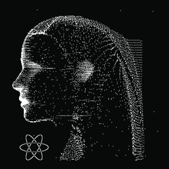 Aufkleber - Abstract technology background with 3d face made of particles. Conceptual illustration of Artificial intelligence.