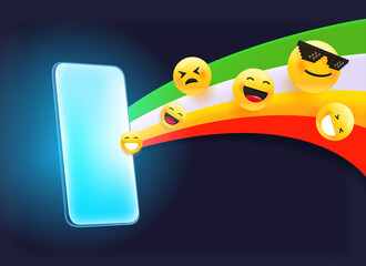 Poster - Modern smartphone with the rainbow and emoji