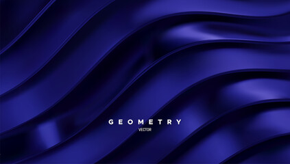 Poster - wavy dark blue ribbons. minimalist indigo background