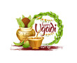 Ugadi vector festive illustration. Hindu New Year celebration for Marathas and Konkani Gudi Padwa. design graphics for posters, posters, flyers, offers, booklets, cards. another name Ugadi or Yugadi