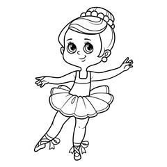 Poster - Cute cartoon little ballerina girl in tutu outlined for coloring isolated on a white background