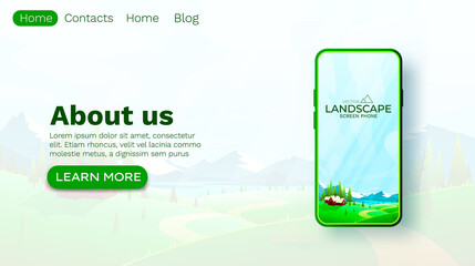 Smartphone mobile screen, Summer landscape mobile display. Nature background. Vector