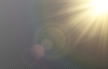 Vector Golden Light With Glare. Sun, Sun Rays, Dawn, Glare From The Sun Png. Gold Flare Png, Glare From Flare Png.	