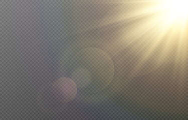 vector golden light with glare. sun, sun rays, dawn, glare from the sun png. gold flare png, glare f