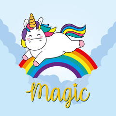 Wall Mural - magic design with unicorn jumping over the rainbow