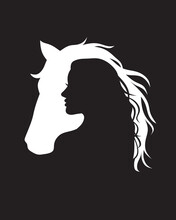  Negative Space Horse And Woman Logo Design,Vector Silhouette Of The Horse And Girl On White Background.