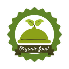 Poster - organic food, label with plant on white background