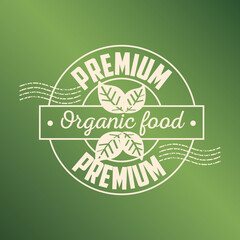 Poster - premium organic food, label on green background