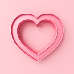 Poster - Blank pink love heart frame border isolated on pink pastel color wall background minimal conceptual 3D rendering