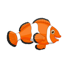 Cartoon happy clown fish on white background