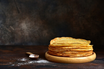 Wall Mural - Stack of thin pancakes or crepes.