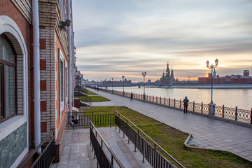 Malaya Kokshaga river and Bruges embankment. Yoshkar-Ola. Mari El Republic. Russia