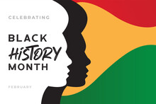 African-Americans History Or Black History Month Lettering With People Silhouette On Colorful Background. Vector Illustration