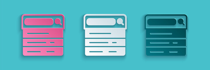 Poster - Paper cut Search engine icon isolated on blue background. Paper art style. Vector.
