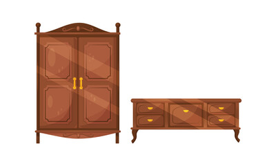 Wall Mural - Antique Vintage Furniture Items with Drawer Chest and Closet Vector Set