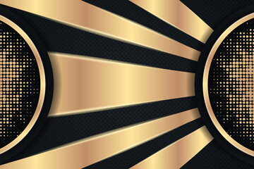 Poster - Abstract geometric background With combination gold and black colors. Square and dot halftone element combined with light beam. Horizontal layout.